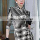 Fashion Design Ladies Houndstooth Dress Slim Fit Stand Collar Bodycon Dress thumbnail-1