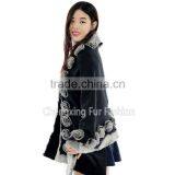 CX-B-P-40E Rostte Ladies Genuine Rex Rabbit Fur Trimmed Pashmina Shawls thumbnail-4