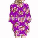 Wholesale Kimono Style Bridesmaid Robe Knee Length Cotton Floral Robe FR0018 thumbnail-3