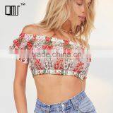 Sexy Mesh Embroidered Floral Tops off Shoulder Ladies Blouse thumbnail-1
