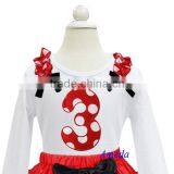 Girls Red White Polka Dots 3rd Birthday White Long Sleeves Tee 1-7Y thumbnail-1