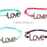 2PCs Antique Bronze Love Faux Suede Leather Cord Charm Bracelets thumbnail-1