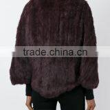 YR975 Factory Sale Poncho New Style Hand Knitting Rabbit Fur Two Tone Cape thumbnail-2