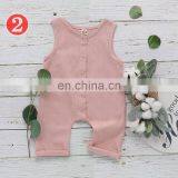 Summer Toddler Baby Boys Overalls Rompers INS Linen Cotton Round Collar Sleeveless Blank Jumpsuit Kids Bodysuit Baby Rompers thumbnail-4