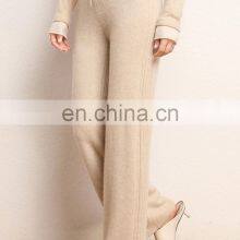 Women Wide Leg Plain Knit Loose Stright Trousers Casual Wool Pants thumbnail-4
