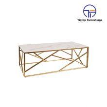 Tiptop Round Gold Electroplated Stainless Steel Leg Ceramic Coffee Table Living Room Modern French Vintage Round Glass Top Side Table thumbnail-2