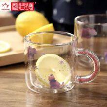Custom Glass Coffee Mug 350ml Water Glasses 12oz Double Wall Borosilicate Glass Cup Wholesale Birthday Gift Mug thumbnail-1