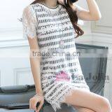 New Fashion High Quality Lace Macrame Short Sleeves Two-piece T-shirt 089 thumbnail-1