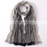 New Arrvial Korean Fashion Wrinkle Woven Striped Woman Linen Scarf Quality Choice thumbnail-5