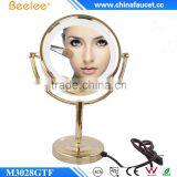 Two-way Golden Thin Deck Mounted Salon Cosmetic Mirror With LED Light thumbnail-1