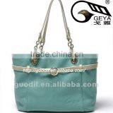 Summer Best Selling Contrast Color Block Belt Tote Bags Fashion Ladies Genuine Leather Handbags 2012 thumbnail-1