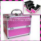 METALLIC PINK FAUX LEATHER ALUMINIUM MAKE UP COSMETIC VANITY CASE BEAUTY BOX thumbnail-1