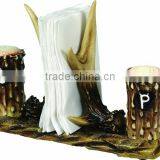 Personalized Color Glazed Decorative POLY RESIN Salt and Pepper Set With Napkin Holder