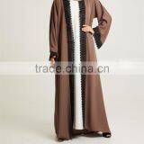 Dubai Wholesale Clothing 2017 Tassle Belt Lace Detailing Pop up Buttons Mocha Nida Open Dubai Abaya thumbnail-2