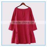 Fashion Red Linen Ladies Winter One Piece Dress of Large Size thumbnail-3