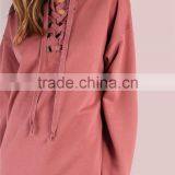 MGOO Ladies Oversized Laced Up Sweatshirt Dress Rose Jumper Crisscross Belt Pullover Hoodies 100% Cotton thumbnail-5