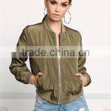 MGOO Custom Made 100% Polyester Olive Green Bomber Jackets Wholesale Streetwear Clothing Fashion Style Women Apparel thumbnail-5