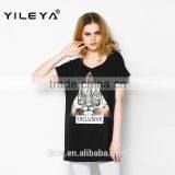 Latest Summer Fashion Long Style Tiger Pattern Print Women t Shirts Cheap, Cotton t Shirts With Transparent Back thumbnail-1