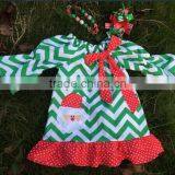 Baby Girls Christmas Green White Chevron Santa Caluse Dress With Matching Hair Bows and Chunky Necklace Set thumbnail-1