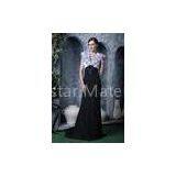 White Black V Neckline Long Mermaid Chiffon Evening Dresses Prom Gowns With Beads Online thumbnail-1