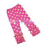 2016 Hot Design Sew Sassy Gold Polka Dot Printed Icing Ruffle Pant Girls Icing Capris Set thumbnail-2