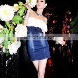 2015 Hot Sexy Lace Fashion Design Dress Denim Skirt Two Pieces Set Dress off Shoulder Wholesale Order thumbnail-2