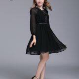 Long Sleeve Double Layers Bandaged Neck Casual Dress thumbnail-5