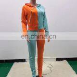 Plain Loose 2 Pieces Drawstring Jogger Stacked Sweatpants Women Causal Color Matching Hoodie Set thumbnail-1