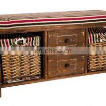 WOOD WICKER SEAT DRAWER STORAGE CABINET CUPBOARD HALLWAY FURNITURE SHOE RACK thumbnail-2