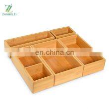 5 Boxes Bamboo Kitchen Drawer Organizer for Large Utensils Bathroom Drawer Organizers Drawer Divider thumbnail-2