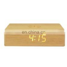 Modern Home Living Room Bedroom Natural Eco Friendly Voice Control Wooden LED Digital Alarm Clock With Recharge thumbnail-3