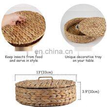 Straw Round Wicker Water Hyacinth Woven Chip & Dip Serving Platter With Bowl Holder and Lid WHolesale Made in Vietnam thumbnail-2