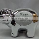 electroplating ceramic piggy bank,ceramic money bank with embossing message