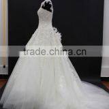 Cream Nice Design Embroidery Lace Appliques Cap Sleeve Long Train Wedding Dress thumbnail-3