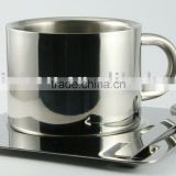 Stainless steel coffee cup with plate and spoon