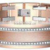 Fashion Men Gold Titanium Bracelets Wholesale Textured Stainless Steel Bracelets & Bangle thumbnail-3