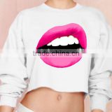 2016 Women Hoodies Short Sweatshirts Diamond Teeth Print Pink Black White Girls Winter Autumn Spring Crop Tops