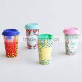 Double Wall Coffee to go Mug With "Keep Calm" Design, Porcelain With Silicone LId thumbnail-2