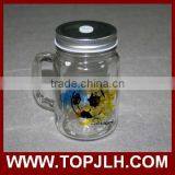 Custom Clear Glass With Handle With Lid and Straws Mason Jar thumbnail-4
