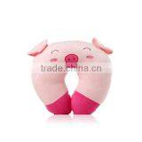 2017 New Products Funny Pink Pig Shaped Bolster Cushion Custom Plush Travel Neck Sleeping Cotton u Pillow for Promotional Gifts