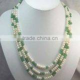 3 Rows 7-8mm Pearl and Jade Necklace thumbnail-1