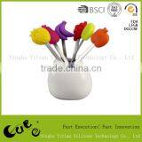 Household Safe Silicone Fruit Fork With Stainless Steel Handle/fruit Style