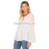 Long Sleeve Casual White Blouse For Middle Aged Women thumbnail-2
