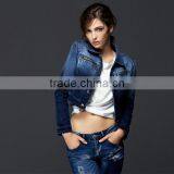 High Quality Denim Jacket Fashion Womens Dip Dyed Denim Jeans Jacket Winter thumbnail-5