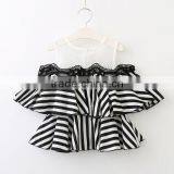 Wholesale Children Clothing Usa Girls White and Black Strip Blouse Design Patterns Back Neck thumbnail-2