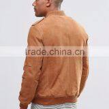 Mgoo Brown Suede Bomber Jacket Customize Embroidery Slim Fitness Zip Up Men's Leather Coats With Side Pocket thumbnail-6