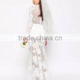 MGOO Lace 3D Floral Fishtail Maxi Dress Crew Neck Long Sleeves Embroidered Wedding Dress Bridal Grown thumbnail-3