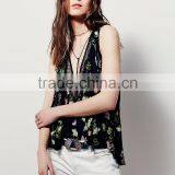 2016 Guangzhou Shandao Brand OEM/ODM Summer Sexy Deep V Neck Printed Loose Sleeveless Chiffon Girls Top Design thumbnail-2