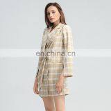 TWOTWINSTYLE Dress Notched Long Sleeve High Waist Elegant Mini Dresses Female Ruched Plaid thumbnail-7