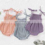 6 Colors Linen New Lovely Retro Baby Girls Lace Up Romper Soft Cotton Summer Sleeveless Strap Toddler Pleated Jumpsuit Overalls thumbnail-1